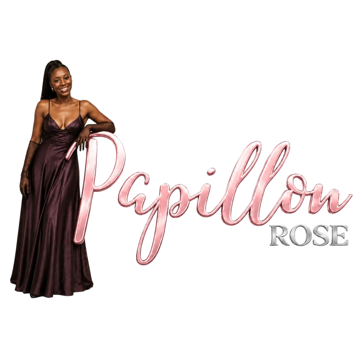 Femme en robe élégante, illustration Papillon Rose
